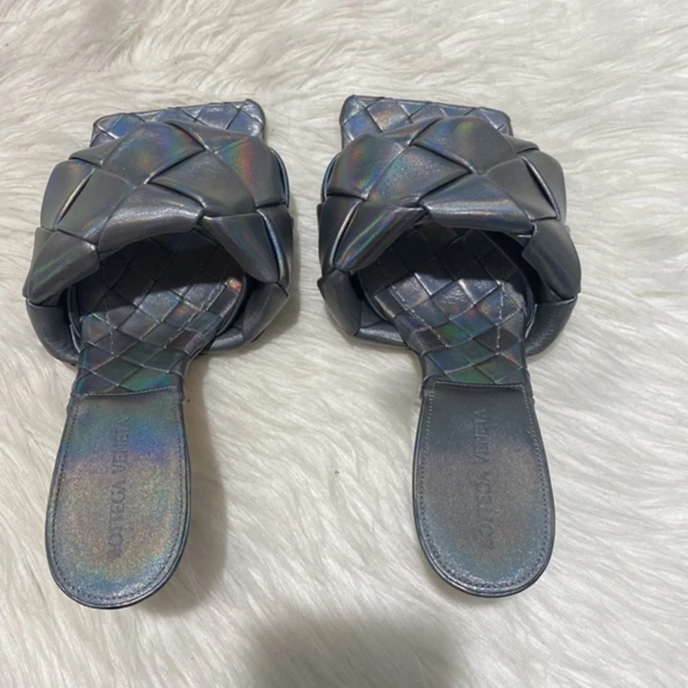 New Bottega Veneta Lido woven high‎ heel slide sandal size 37EU